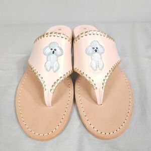 Jack Rogers Poodle Sandals Women 8.5 Pink Gold Slip-On Thong Whip Stitch Dog